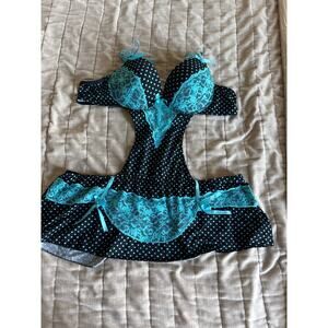 Blue polka dot Sexy French maid lingerie top ladies size 3X runs small